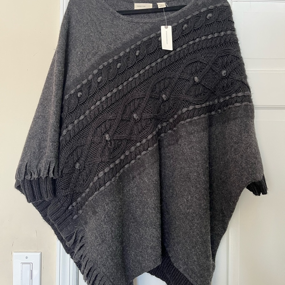 Anthropologie NWT Sleeping in Snow Charcoal Cable Knit Poncho Size M/L